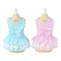 HKM-9837757 Stylish Bowknot Dress for Dogs in Blue and Pink - Cotton Fabric, Sizes S to XXL