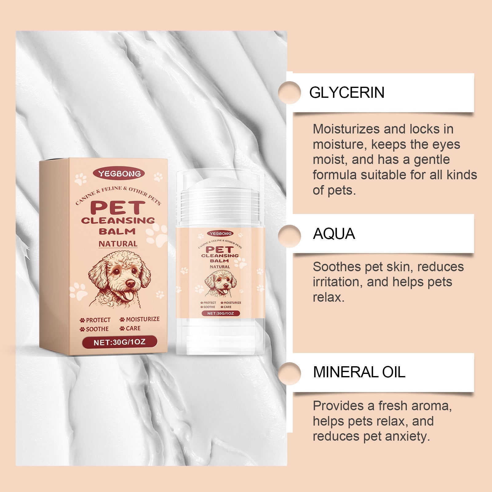 HKM-9839037 Pet Eye Care Cream for Cleaning Tear Stains in Dogs and Cats - 30g