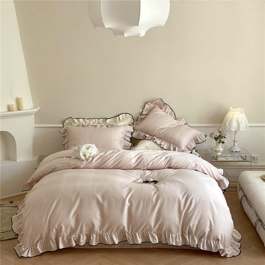 HKM-984147 French Long-Staple Cotton Bed Sheet Set with Duvet Cover and Pillowcases in Miss Sweetheart Patterns