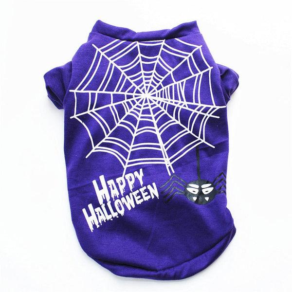 HKM-984211 Casual Cotton Halloween Pumpkin Dog Vest in Black and Purple - Sizes XS to L Available