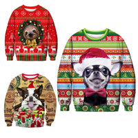 HKM-984275 Dog Digital Print Loose Fit Pullover Crew Neck Top in Polyester