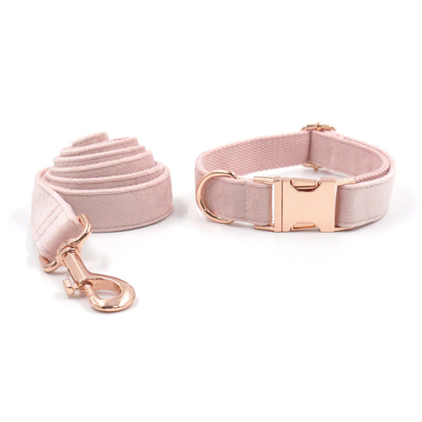 HKM-9843005 Velvet Rose Gold Dog Collar and Leash Set in Pink ¨C Comfortable and Stylish for Pets