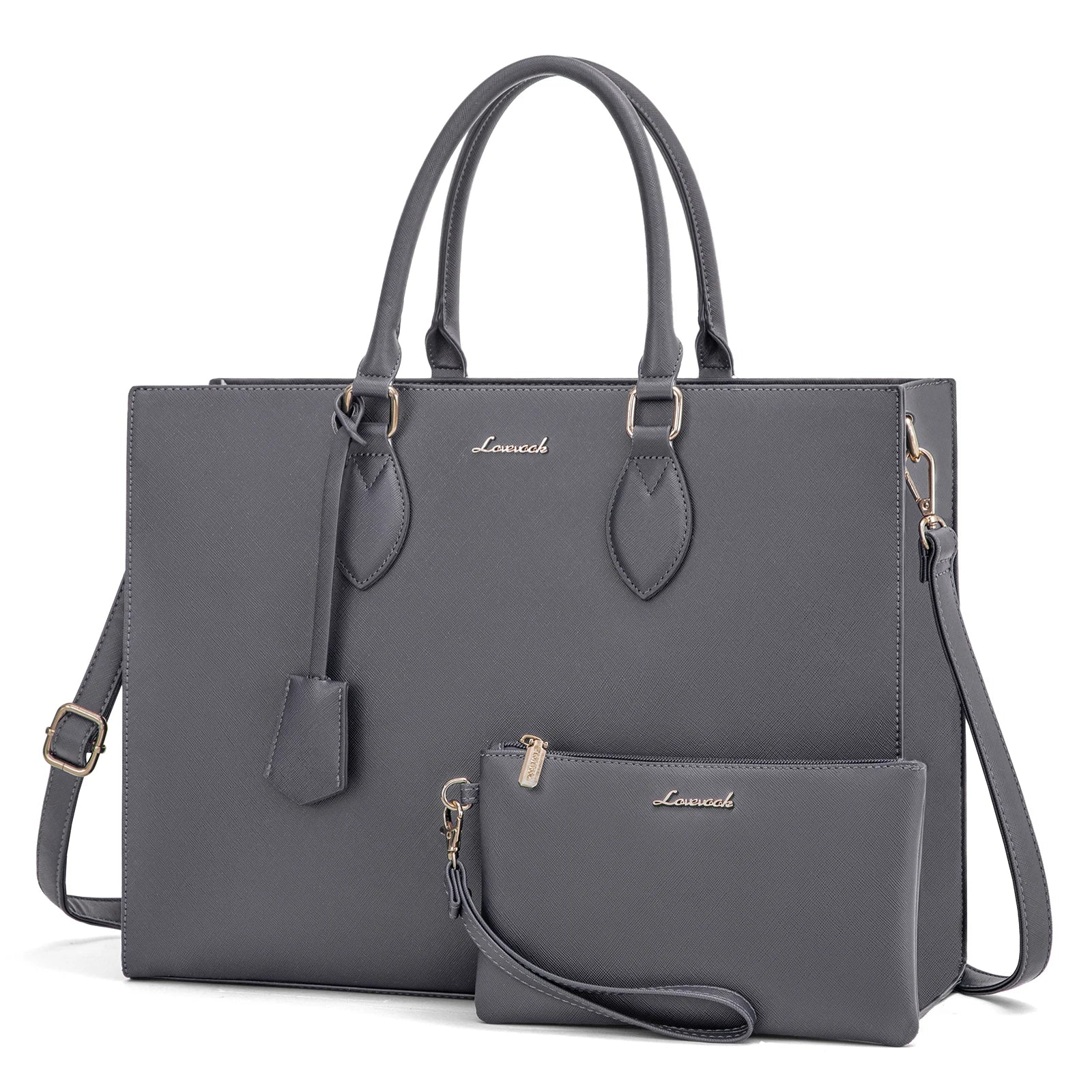 HKM-984531 Waterproof PU Leather Laptop Tote Bag for 15.6 in Devices – 2pcs Set for Professional Use