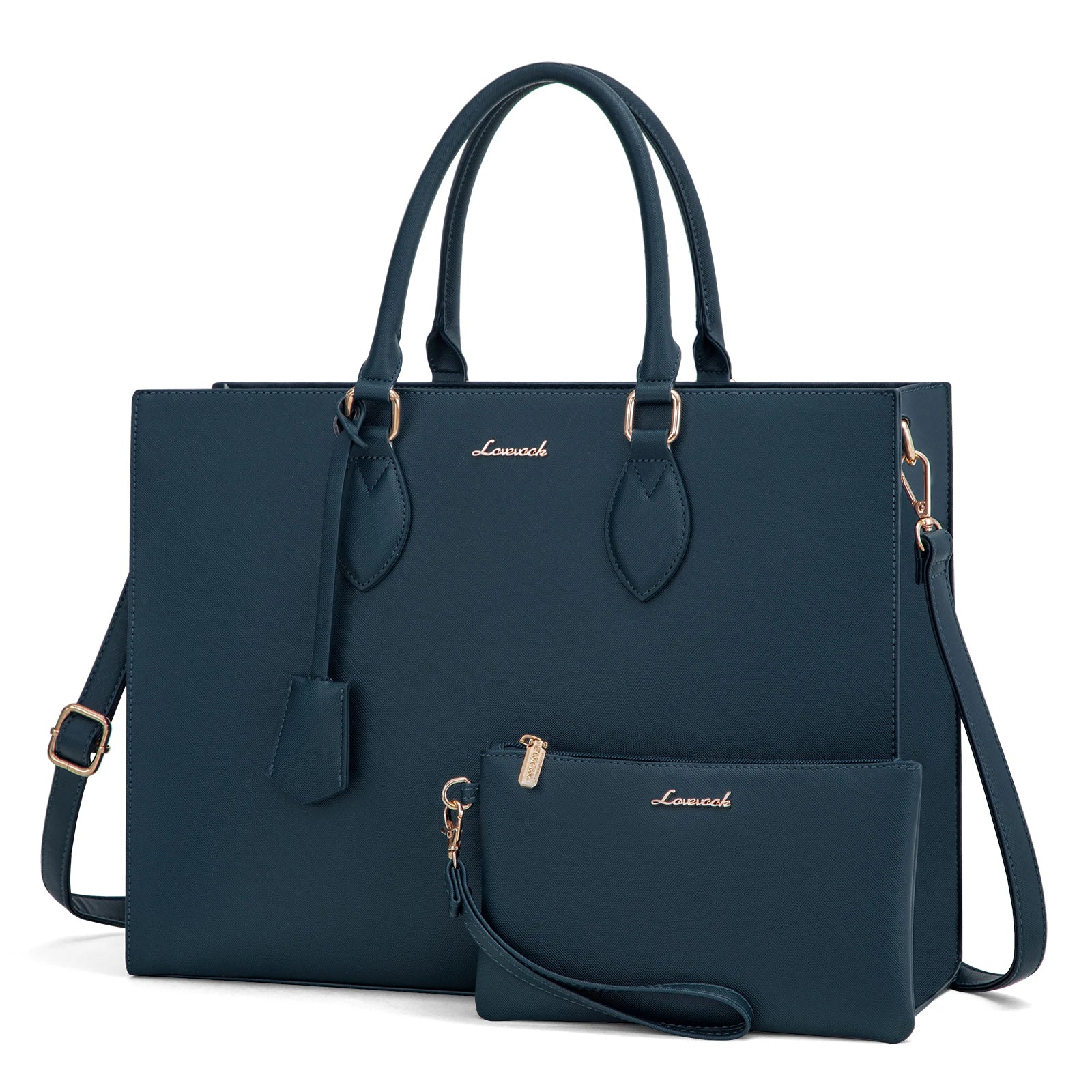 HKM-984531 Waterproof PU Leather Laptop Tote Bag for 15.6 in Devices – 2pcs Set for Professional Use