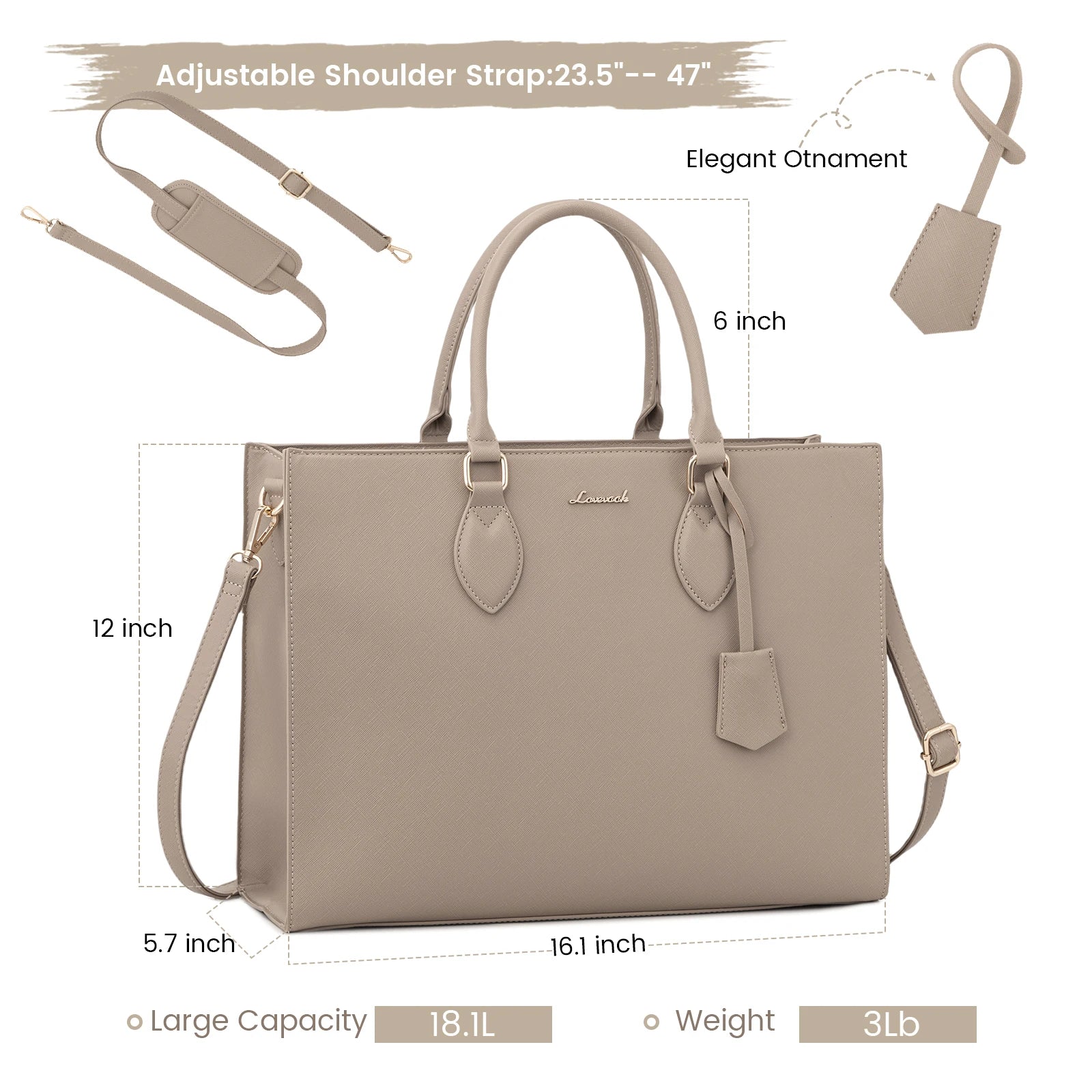 HKM-984531 Waterproof PU Leather Laptop Tote Bag for 15.6 in Devices – 2pcs Set for Professional Use