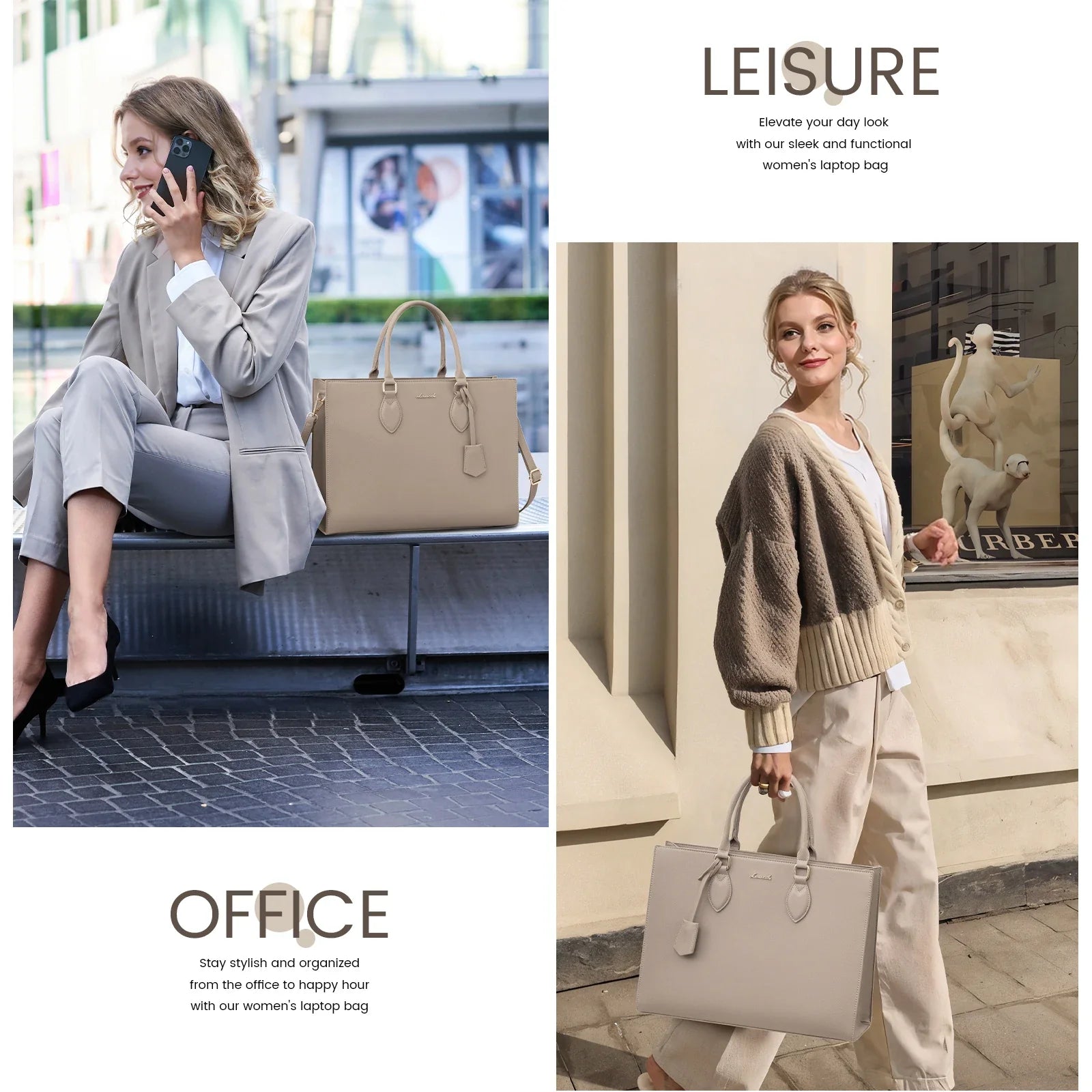 HKM-984531 Waterproof PU Leather Laptop Tote Bag for 15.6 in Devices – 2pcs Set for Professional Use