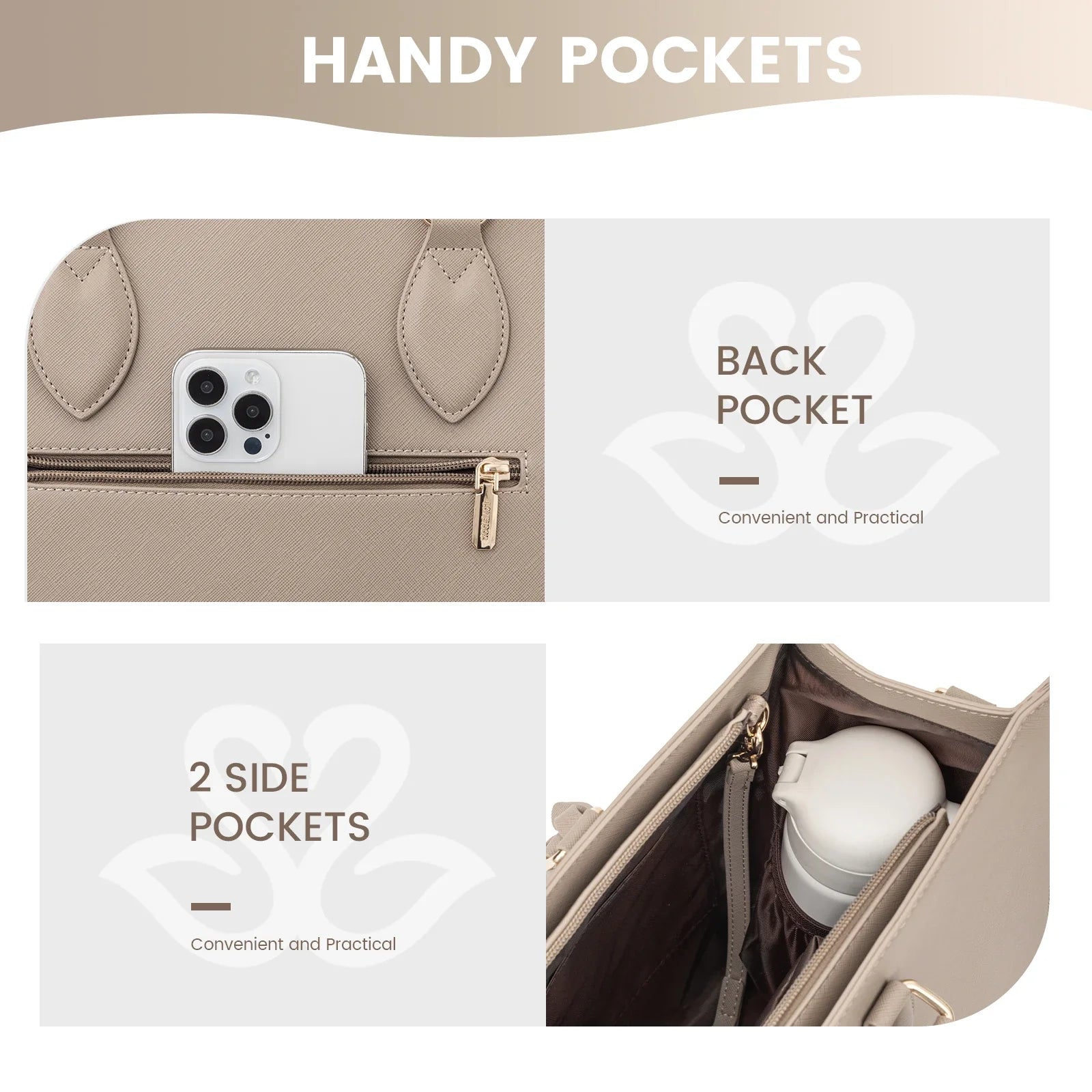 HKM-984531 Waterproof PU Leather Laptop Tote Bag for 15.6 in Devices – 2pcs Set for Professional Use