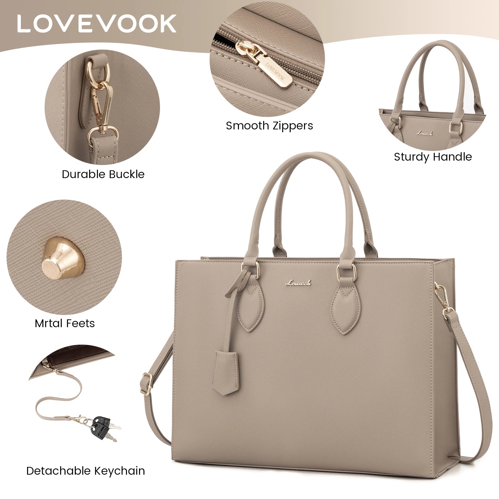 HKM-984531 Waterproof PU Leather Laptop Tote Bag for 15.6 in Devices – 2pcs Set for Professional Use