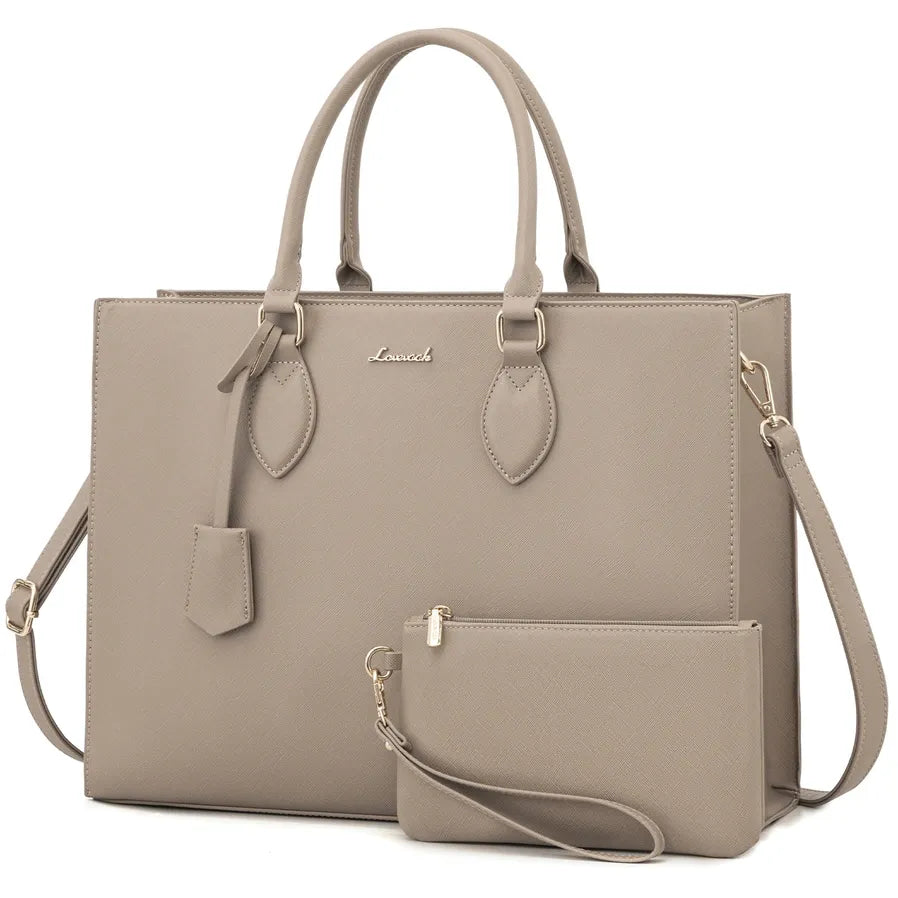 HKM-984531 Waterproof PU Leather Laptop Tote Bag for 15.6 in Devices – 2pcs Set for Professional Use