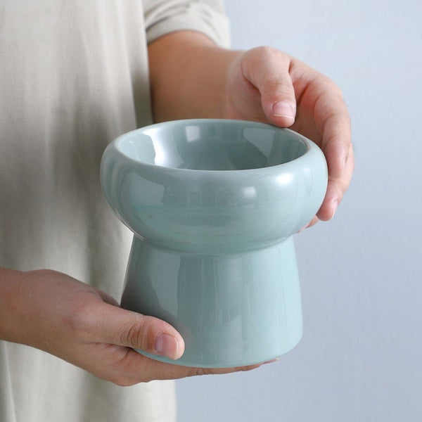 HKM-9847101 Ceramic Cat Bowl with Elevated Design for Cervical Spine Support - Available in Multiple Colors