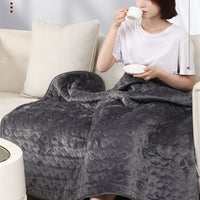 HKM-984979 Flannel Electric Blanket for All Seasons - Cozy Heated Warm Quilt in Grey, Green, and Begonia Red