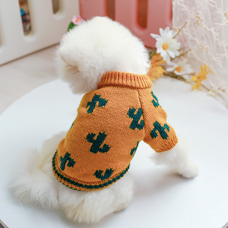 HKM-9850685 Warm Thick Acrylic Sweater for Pets - Autumn & Winter Collection in Turmeric Cactus