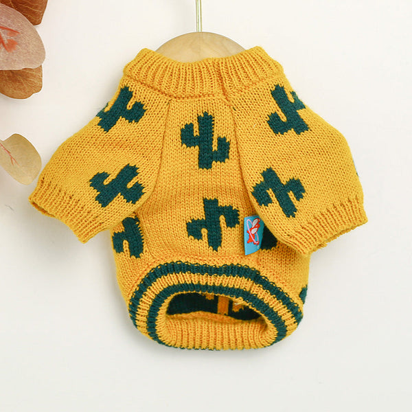 HKM-9850685 Warm Thick Acrylic Sweater for Pets - Autumn & Winter Collection in Turmeric Cactus