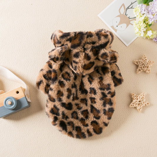 HKM-9851069 Leopard Print Dog Clothes for Autumn and Winter - Stylish Pet Apparel in Pink and Brown