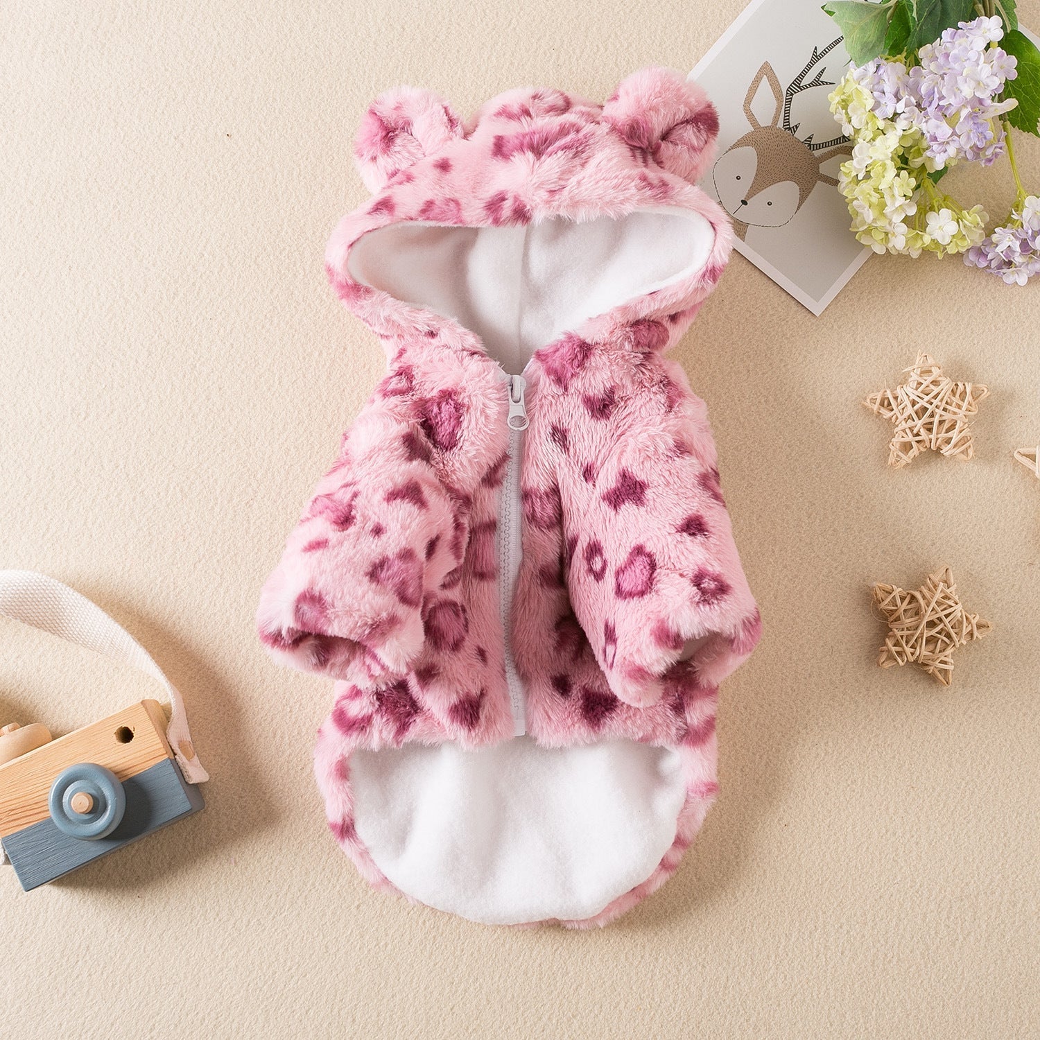 HKM-9851069 Leopard Print Dog Clothes for Autumn and Winter - Stylish Pet Apparel in Pink and Brown