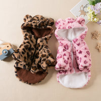HKM-9851069 Leopard Print Dog Clothes for Autumn and Winter - Stylish Pet Apparel in Pink and Brown
