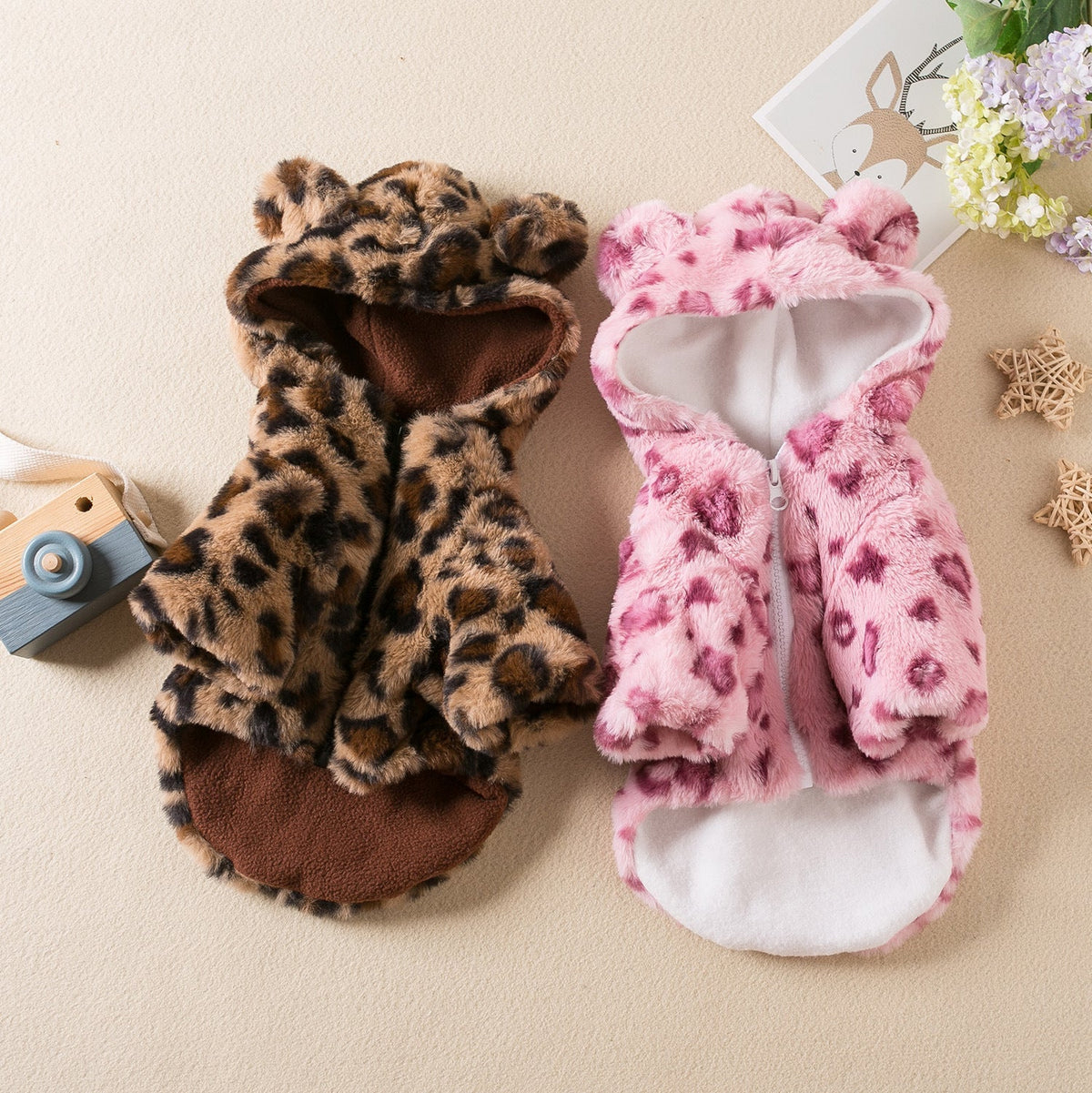 HKM-9851069 Leopard Print Dog Clothes for Autumn and Winter - Stylish Pet Apparel in Pink and Brown