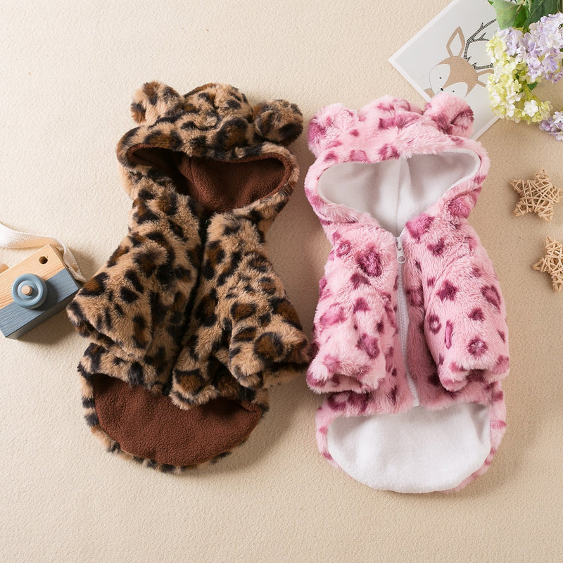 HKM-9851069 Leopard Print Dog Clothes for Autumn and Winter - Stylish Pet Apparel in Pink and Brown