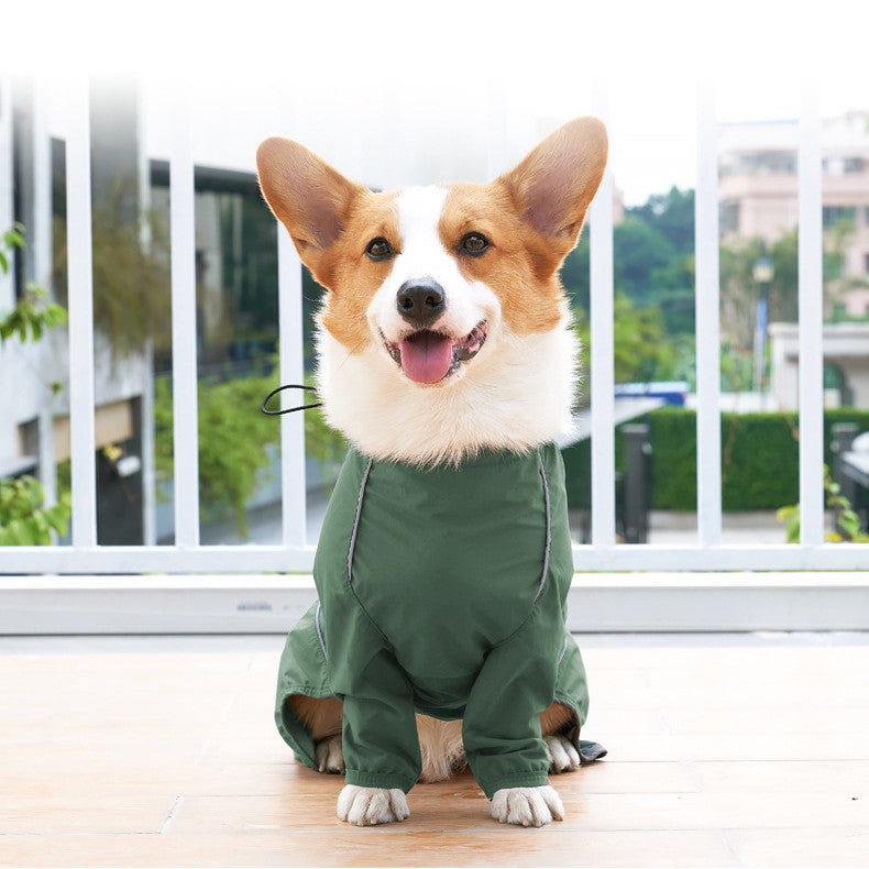 HKM-9852349 Reflective Raincoat with Traction Hole for Dogs - Military Green & Orange