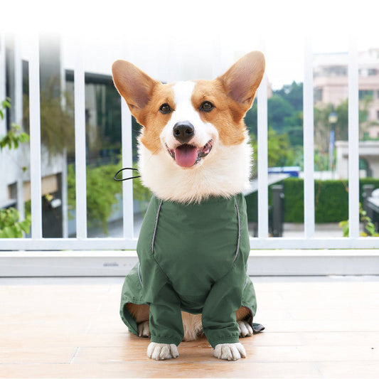 HKM-9852349 Reflective Raincoat with Traction Hole for Dogs - Military Green & Orange