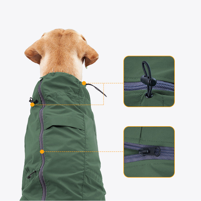 HKM-9852349 Reflective Raincoat with Traction Hole for Dogs - Military Green & Orange