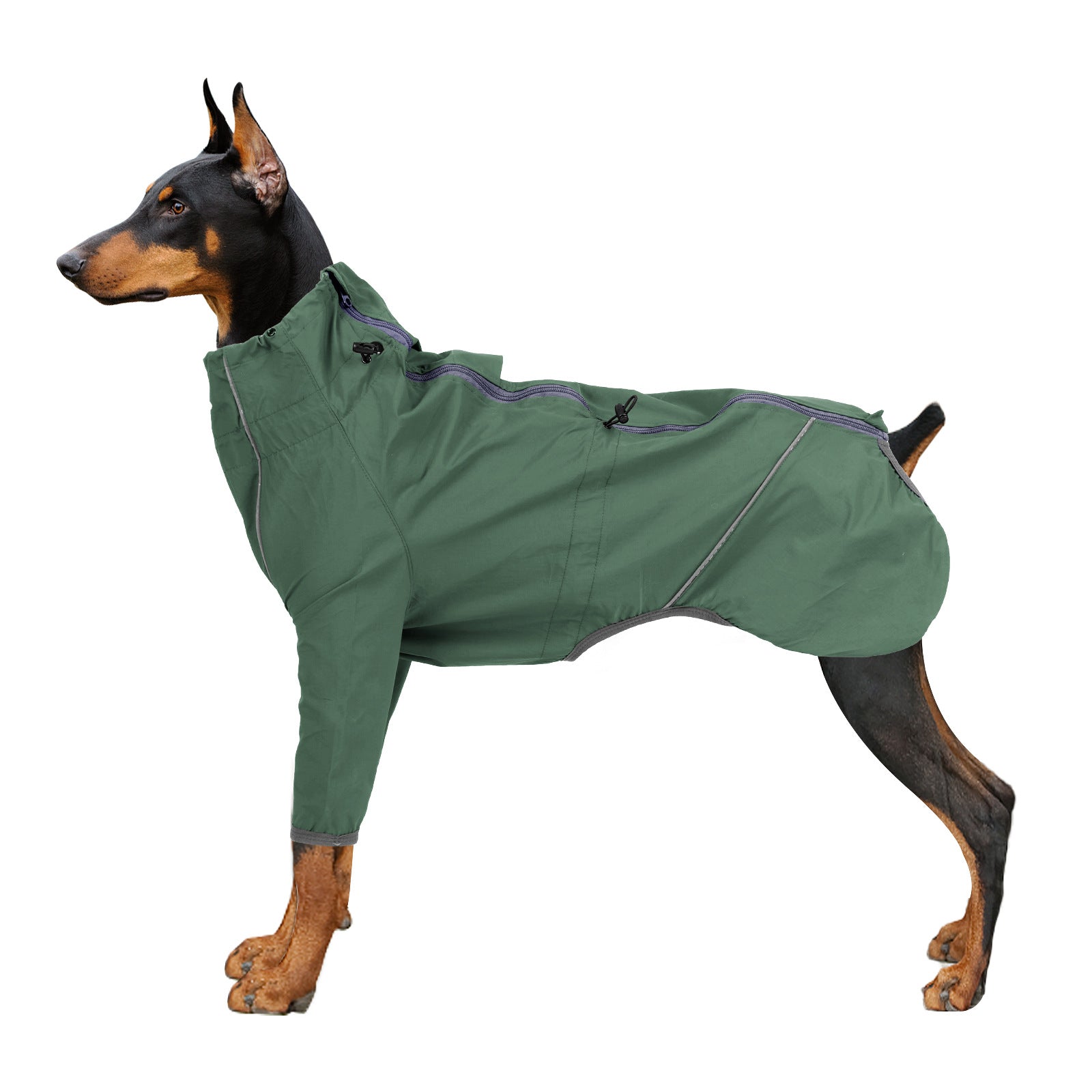 HKM-9852349 Reflective Raincoat with Traction Hole for Dogs - Military Green & Orange