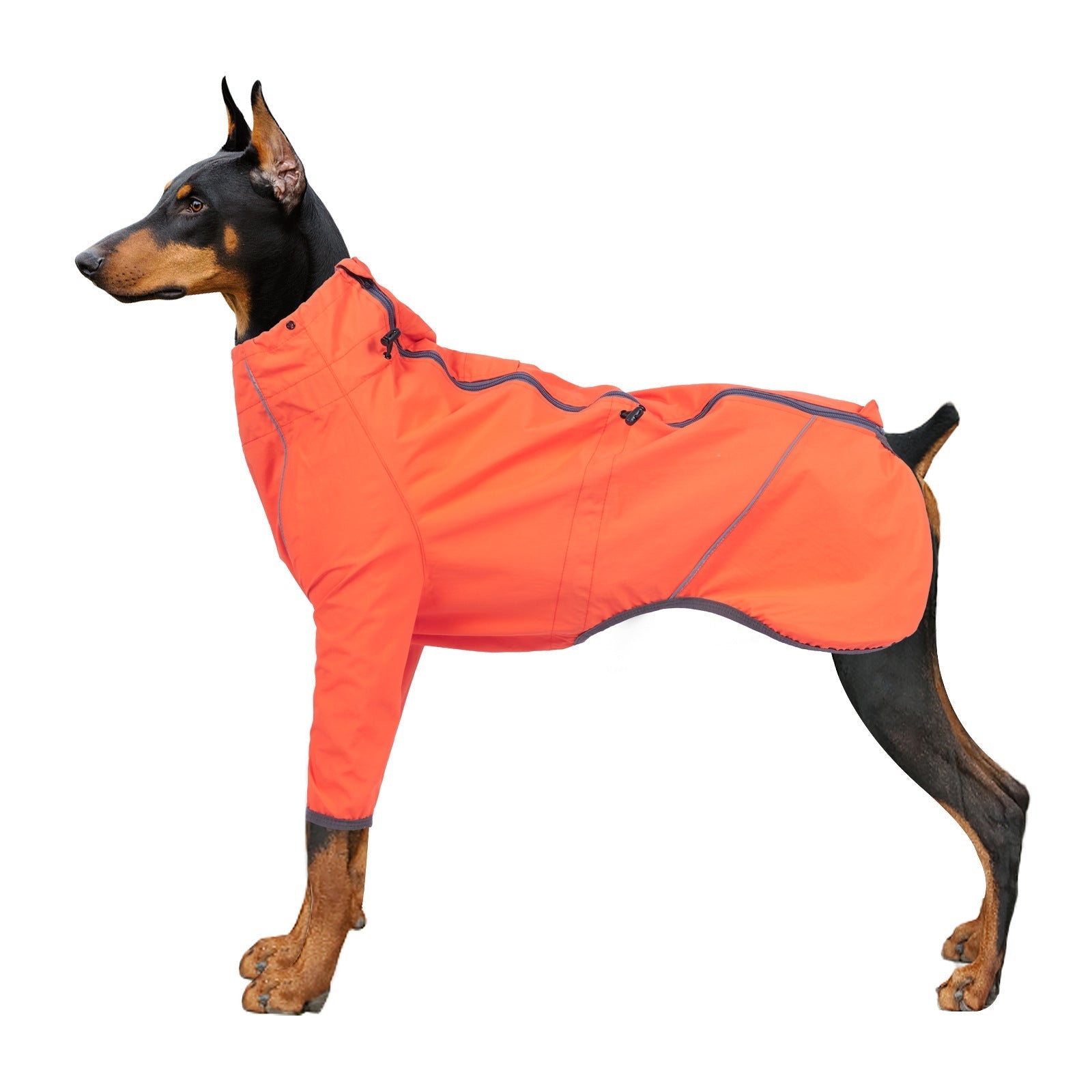 HKM-9852349 Reflective Raincoat with Traction Hole for Dogs - Military Green & Orange