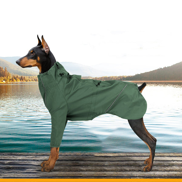 HKM-9852349 Reflective Raincoat with Traction Hole for Dogs - Military Green & Orange