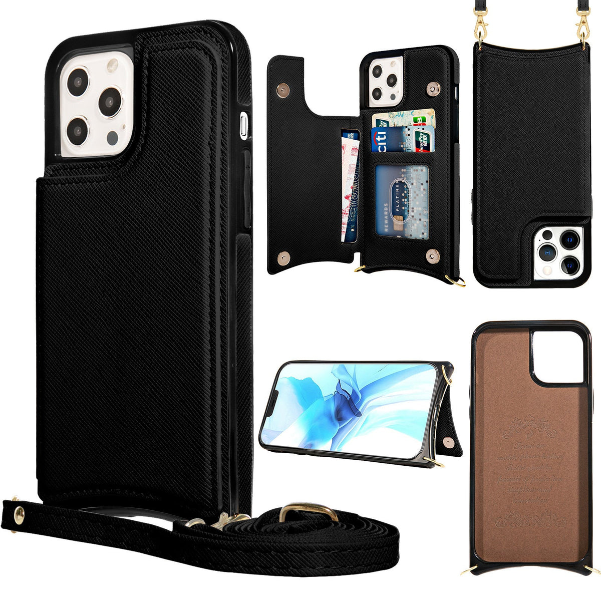 HKM-985235 Leather Card Holder Case with Cross Pattern for iPhone Models