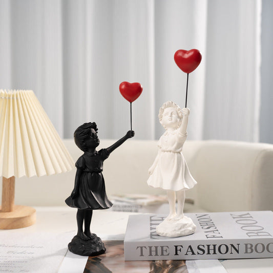 HKM-985235 Little Girl With Balloon Resin Art Sculpture for Modern Living Room Décor