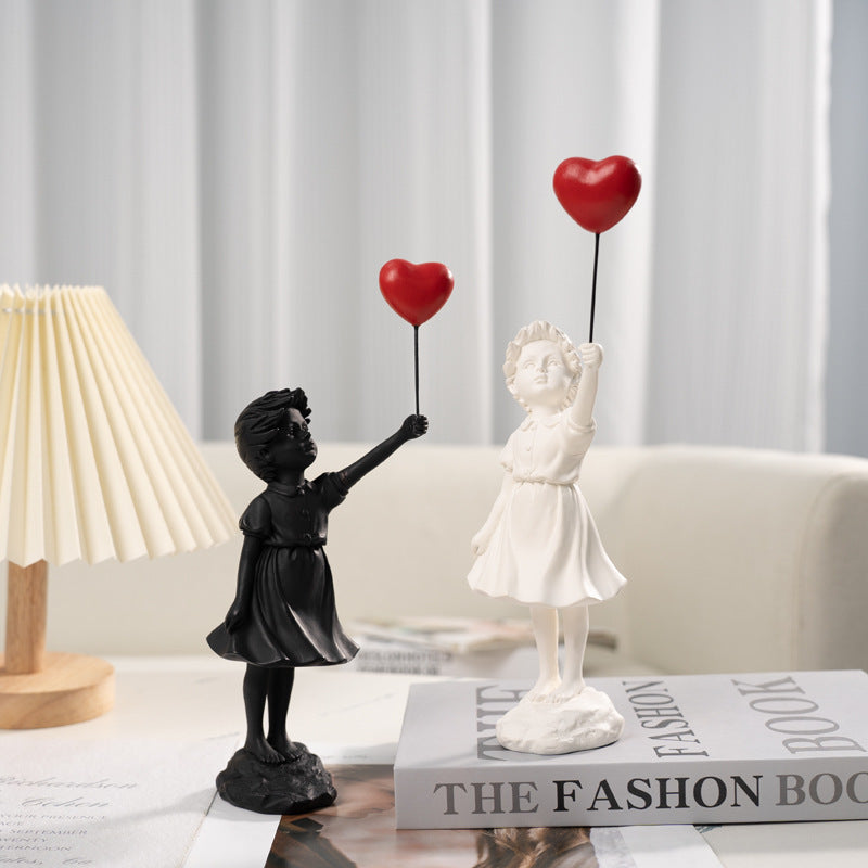 HKM-985235 Little Girl With Balloon Resin Art Sculpture for Modern Living Room Décor