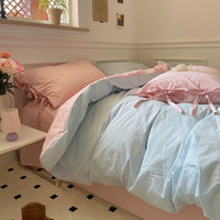 HKM-985299 Washed Cotton Four-Piece Bedding Set - Soft Solid Color Design for Comfort and Style