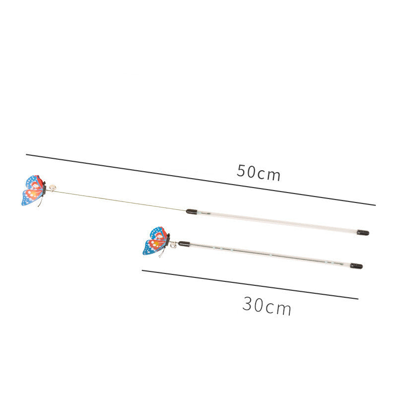 HKM-9853501 Retractable Spring Butterfly Cat Teasing Stick - Mixed Hair, 30-50cm Full Length