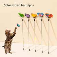 HKM-9853501 Retractable Spring Butterfly Cat Teasing Stick - Mixed Hair, 30-50cm Full Length