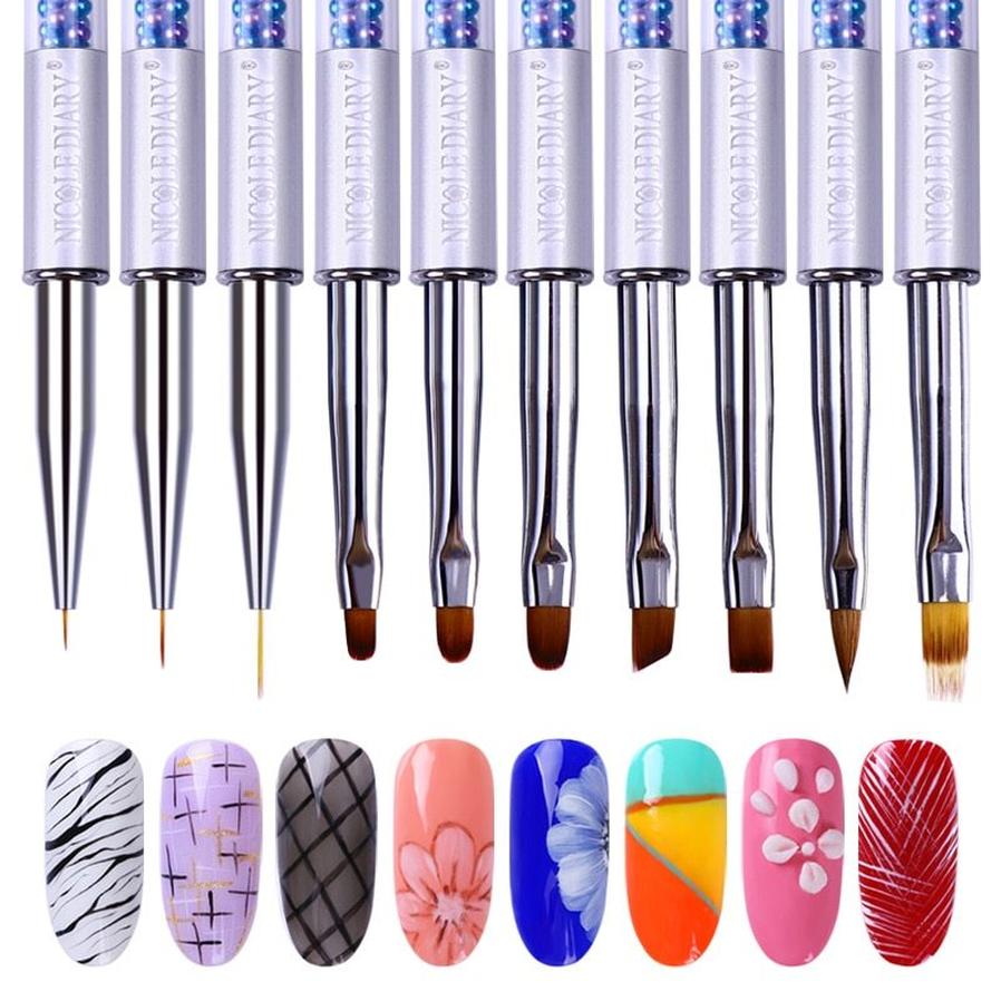 HKM-985619 10-Piece UV Nail Brush Tool Set with 12.6 cm Handles for Nail Art Application