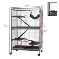 HKM-9856317 5-Tier Small Animal Cage with Hammock for Ferrets and Chinchillas, Heavy-Duty Steel Construction, Easy-Clean Design, 4 Doors, Mobile Wheels, Grey