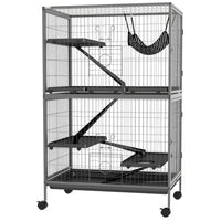 HKM-9856317 5-Tier Small Animal Cage with Hammock for Ferrets and Chinchillas, Heavy-Duty Steel Construction, Easy-Clean Design, 4 Doors, Mobile Wheels, Grey