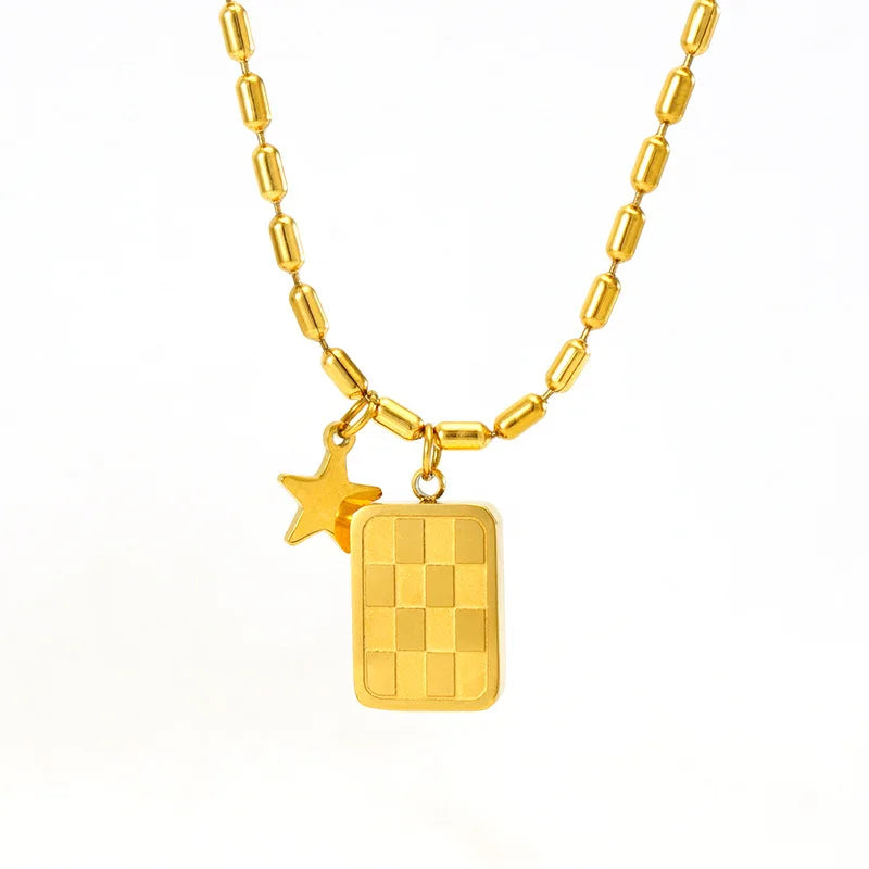 HKM-985683 Necklaces for Women Stainless Steel Heart Letter Moon Star Pendant Necklace Gold Shiny Fashion Jewelry Necklaces