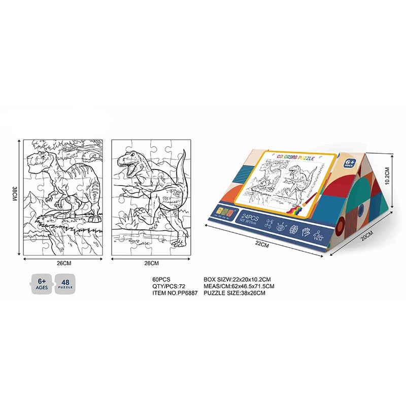 HKM-985875 Customized 2 in 1 Paper Jigsaw Puzzle and Coloring Kit for Ages 6 and Up