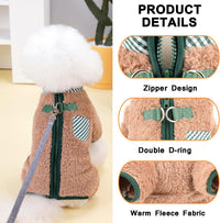 HKM-9859901 Plush Fleece Dog Coat for Small Breeds with Back Zipper and Double D-Ring, Ideal for Autumn and Winter