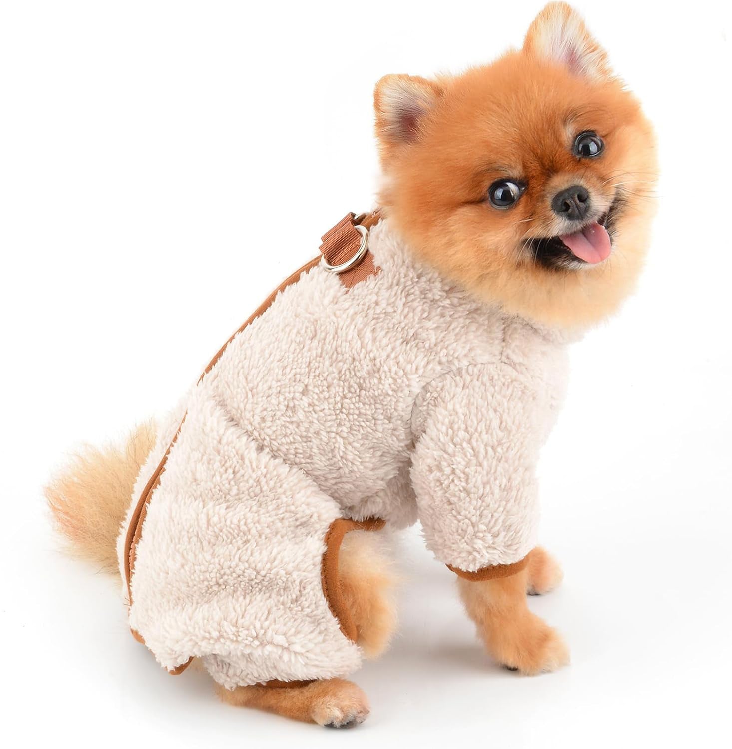 HKM-9859901 Plush Fleece Dog Coat for Small Breeds with Back Zipper and Double D-Ring, Ideal for Autumn and Winter