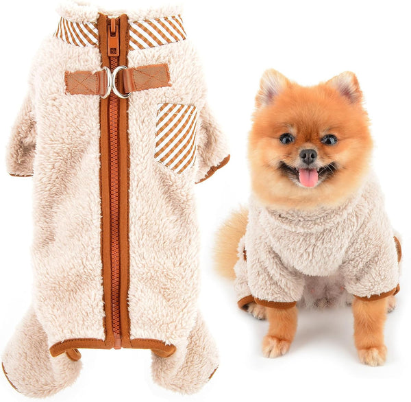 HKM-9859901 Plush Fleece Dog Coat for Small Breeds with Back Zipper and Double D-Ring, Ideal for Autumn and Winter