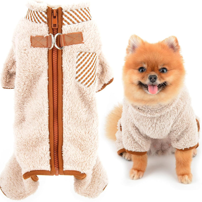 HKM-9859901 Plush Fleece Dog Coat for Small Breeds with Back Zipper and Double D-Ring, Ideal for Autumn and Winter
