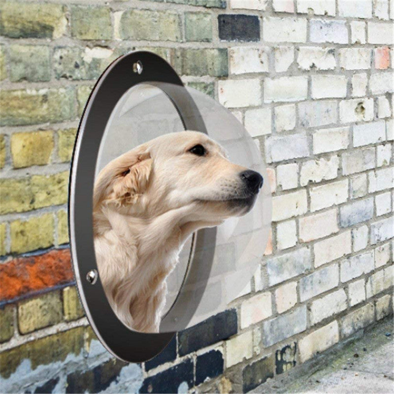HKM-9860029 Transparent Acrylic Semi-Circular Pet Fence Window with Decorative Ring and Installation Hardware