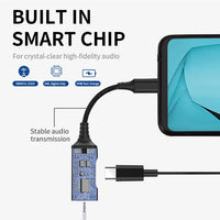 HKM-986195 USB-C to 3.5mm Audio Adapter for iPhone 15 and Android Phones - Dual Functionality Headphone Jack Converter