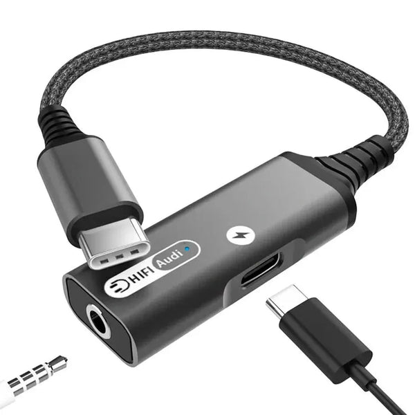 HKM-986195 USB-C to 3.5mm Audio Adapter for iPhone 15 and Android Phones - Dual Functionality Headphone Jack Converter
