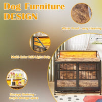 HKM-9862077 Stylish Large Wooden Dog Crate with Storage and Double Doors for Medium to Large Dogs, Brown