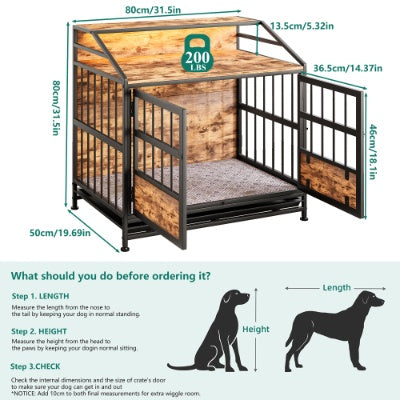 HKM-9862077 Stylish Large Wooden Dog Crate with Storage and Double Doors for Medium to Large Dogs, Brown