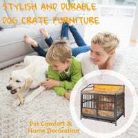 HKM-9862077 Stylish Large Wooden Dog Crate with Storage and Double Doors for Medium to Large Dogs, Brown