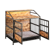 HKM-9862077 Stylish Large Wooden Dog Crate with Storage and Double Doors for Medium to Large Dogs, Brown